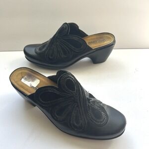 Naot Mules Womens 42 Black Good Leather Floral Patent Suede Block Heel Clogs
